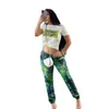 J2771 Conjuntos de duas peças roupas de treino femininas, marca de moda, camiseta de manga curta, calça comprida, roupa de jogging, roupas femininas de grife