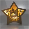 Outras festa festiva fornecem o Islã Ramadan Table Decoração de madeira Pentagrama LED LEITO A quente Eid Mubarak Muslim Top Ornames para H Dhm8u