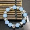 Strand 12mm Blue Dyed Natural Stone Chalcedony Jades Round Beads Beaded Bracelet For Women Crystal Square 10mm Jewelry 7.5inch B2934