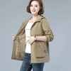 Women's Trench Coats Jacket Korean Loose Coat With Hood Spring Autumn Casual Windbreaker Fashion Commute Pockets Zippers Button Lace