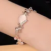Anklets Opal Leaf Bracelet Rose Gold Color Charms Fashion Sweet Bracelets For Women Crystal Zircon & Bangles Jewelry 1CF3