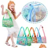 Sacs de rangement Enfants Beach Shell pour Seashell Jouets Collection Sac en maille Dessin animé Dinosaure Étoile de mer Pochette à glissière imprimée Fourre-tout 5 couleurs Dh4Oj