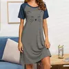 Kadınlar için Sweetwear Seksi Pijamalar Kadınlar İçin Gece Elbisesi Kısa Kollu Çizgili Nightgown Gevşek Dormir Üstler Büyük Boy Boy Leisure S-2xlwomen