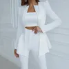 Women's Two Piece Pants Office Lady Open Front Blazers Sets Solid Color Top And Set Long Sleeve Work Jacket Suit 2 Outfits