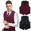 Men's Vests Classic Burgundy Solid Men Suit Vest Rayon Polyester Business Formal Wedding Waistcoat Uniform DiBanGu