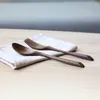 Servis uppsättningar av trä soppsked gaffel ekovänlig bordsartikel naturliga ovala skedar för matlagningsverktyg kökstillbehör