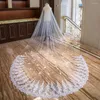 Bridal Veils Nzuk One Warowar Weselna Veil 4 -metrowa z aplikacjami grzebienia koronki Długa katedra Veli Da sposa Welon Slun