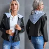 Kurtki damskie płaszcz mody solidne motocykl skórzany z kapturem Odłączany boczny zamek błyskawiczny Casual Pu Winter Shirt Jacket Bluzka Obiterowa TR