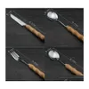 Spoons Woodiness Knife Fork Tableware Long Handle Stainless Steel Dinnerware Originality Dinner Service With Various Pattern 2 35Qx Dhhc3