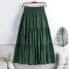 Skirts Designer Chic Maxi Skirt Woman 2023 Summer A-Line Solid Patchwork Minimalist Cotton Linen Pleated Jupe Femme