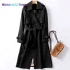 Women's Trench Coats Spring Autumn New Brand Long Designer Trench Coat For Women Lapel Double Breasted Slim Korean Elegant Solid Ladies Outwear 020723H