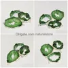 Anhänger Halsketten Big Green Druzy Stone Connector für Schmuckherstellung Frauen 2022 Vergoldung Lünette Geode Scheibe Loch Irregar Achate D DHPF8
