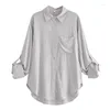 Women's Blouses Women's Summer Fashion Casual Single Breasted Lapel Long Sleeve Rollable Loose Shirt