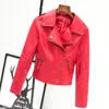 Women's Jackets Fashion Women Pu Leather Jacket Black Red Motorcycle Biker Coat Short Faux Woman Soft Female