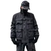 Herenjacks Multi -zakken Techwear -stijl Cargo Jacket Men Harajuku Casual Ribbon Buckle Bomber Street Fashion Coat Wind Breaker
