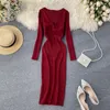 Casual Dresses Women Slim Stick Dress Women's Spring Solid Long Ladys High midja