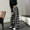 Pantalon femme noir blanc Plaid décontracté printemps été femme surdimensionné jambe large Cargo Harajuku rétro pantalon droit pour les filles