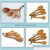 Measuring Tools Kitchen Dining Bar Home Garden 4Pcs Wood Spoon Set Sugar Salt Baking Measuringspoons Coffee Tea Scoop Wooden Drop Del Dhag5