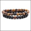 Charm Bracelets Natural Tiger Eye Stone Bracelet For Women Men 8Mm Yoga Beads Handmade Elastic Beaded Bangle Trendy Jewelry Q76Fz Dr Dhj2Y