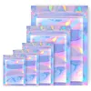 Falska ögonfransar 50st Eyelash Storage Påsar Pouch Holographic Laser Translucent Zip Lock Packaging Xmas Gift Candy Cosmetic Box For Partihandel