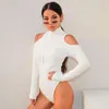 Kvinnors jumpsuits svart långärmad bodysuit elegant turtleneck kropp femme sexig stropplös ihålig bodycon bodysuits höst vinterkläder