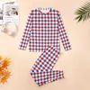 Men's Sleepwear Retro Houndstooth Pajamas Long Sleeve Red White And Blue 2 Pieces Night Set Spring Men Pattern Lovely Oversize Home Suit