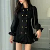 Casual Kleider Ankunft Langarm Hemd Kleid Koreanische Kurze Skater Kragen Sexy Schwarze Frauen Weibliche Vintage Tunika Party Kleidung