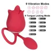 Juguetes sexuales masajeador punto G pezón estimulador del clítoris para mujeres producto lengua lamiendo vibrador Oral forma de rosa