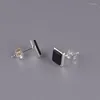 Boucles d'oreilles FNJ noir Agate carré 925 argent Original pur S925 Sterling boucle d'oreille femmes bijoux