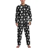 Vêtements de nuit pour hommes noir avec crâne blanc Pyjamas Holloween Print Home Suit Homme 2 Pièces Graphique Manches Longues Mignon Pyjama Ensembles