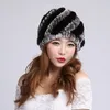 Beanies Beanie/Skull Caps 2023 Handmade est Women's Fashion Real Sticked Rex Fur Hats Lady Winter Warm Charm Female Headgear VK03181