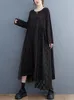 Vestidos casuales estilo coreano Patchwork malla encaje negro oscuro Streetwear moda otoño vestido Oficina señora trabajo mujer primavera Midi