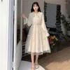 Casual Dresses Spring and Autumn Student Tender Sweet Mori Dress Series Thin Puff Sleeve Bow Collar Fairy Soft Girl 2023White