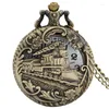 Orologi da taschino Bronzo Scava Fuori Locomotiva Treno A Vapore Orologio Uomo Donna Orologio Al Quarzo Antico Collana Maglione Catena Mezza