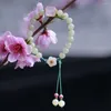 Link Bracelets Chinese Style Jade Bracele Women's Ancient Flower Bead Step By Commemorate Woven Hand Rope Jewelry