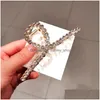 Fermagli per capelli Barrettes Gioielli di moda Forcina in metallo per le donne Perla finta Clip con strass Semplice Pin di squalo Lady Girl Testa posteriore Barre Dhdev