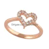 Anéis de banda Design original Crystal Diamond Hollow Heart Shape Women Wedding Fast Drop 1PCS Delivery Jewelry Ring Dhqrb