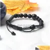 Charm Armband Mens Black Rostfritt stål armband Partihandel 8mm naturliga matt stenpärlor smycken med lejon service droppleverans dhv52