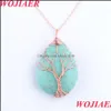 Colliers pendants Quartz Natural Stone Rose Gold Gold Fabriqu￩ ￠ la main arbre de vie en forme de collier en forme de cristal Reiki Bo901 d￩livre Dh86u