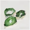 Colares pendentes grandes conectores de pedra verde druzoso para jóias que fazem mulheres 2022 Gold Belbing Buzel Geode Slice Hole Irregar Agates d Dhpf8