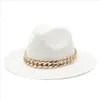 Gegronde rand hoeden Panama st hoed met ketting vrouwen mannen vakantie strand zon meisjes lente zomer sunhat brede cap heren jazz caps vrouw man f dhiww