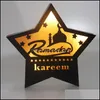 Outras festa festiva fornecem o Islã Ramadan Table Decoração de madeira Pentagrama LED LEITO A quente Eid Mubarak Muslim Top Ornames para H Dhm8u