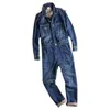 Mäns jeans 2023 Spring och Autumn Overalls Men's Denim Jumpsuits Långärmad lapel Loose Blue Cargo Pants Fashion WorkWe2469