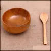 Bowls Natural Round Wooden Bowl Soup Salad Noodle Rice Fruit Proof Handicraft Holder Kitchen Handmade Wood For Kids Drop Delivery Ho Dhhaf