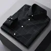 Men's Casual Shirts Men's Non-ironing Slight Strech Plaid Checkered Shirt Without Pocket Long Sleeve Standard-fit Smart Striped Print