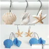 Hooks Rails 12Pcs Seashell Shower Curtain Bathroom Beach Shell Decor Drop Delivery Home Garden Housekee Organization Storage Dhgg2