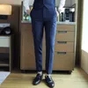 Men's Suits & Blazers 2023 Men Autumn Winter Classic Striped Fabric Straight Pants Three Color Fashion Black Gray Blue