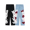 Jeans masculinos 2023 Fashion Towel Skull Star Bordery Men Baggy Calça Y2K Roupas Tatchwork Straight Denim Troushers Pantalon Homme