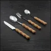 Spoons Woodiness Knife Fork Tableware Long Handle Stainless Steel Dinnerware Originality Dinner Service With Various Pattern 2 35Qx Dhhc3