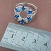 Orecchini con collana impostati di alta qualità con zirconi blu da donna, anello con ciondolo color argento, confezione regalo gratuita TZ0416